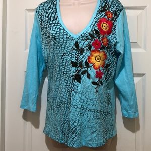 New IDI by Mathew Top With Appliqué Flowers Size L